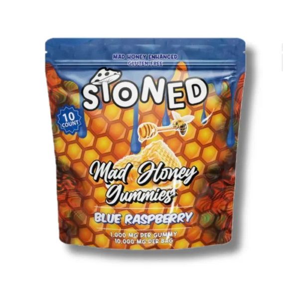Stoned Mad Honey Mushroom Gummies Blue Raspberry 10,000mg - 10ct