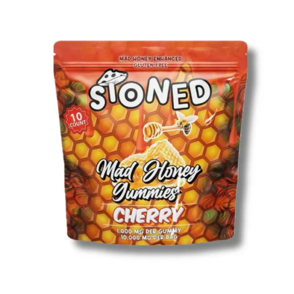 stoned mad honey mushroom gummies cherry 10,000mg 10ct